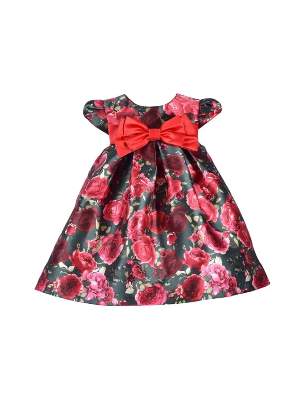 Bonnie Baby Green Dress with Red Rose Print and Bow